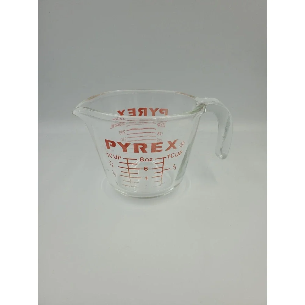 Vintage Pyrex 1-cup Measuring Cup Red Graphics Clear 508 Corning USA